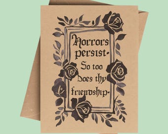 Black Rose Fairytale Friendship Notecard on Brown Kraft Paper