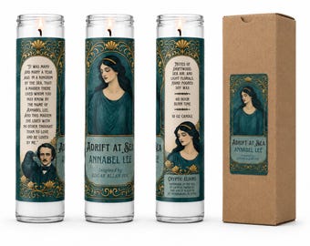 Annabel Lee Adrift at Sea Ocean Fragrance Hand Poured Soy Wax Decorative Prayer Candle Bookish Gift inspired by Edgar Allan Poe