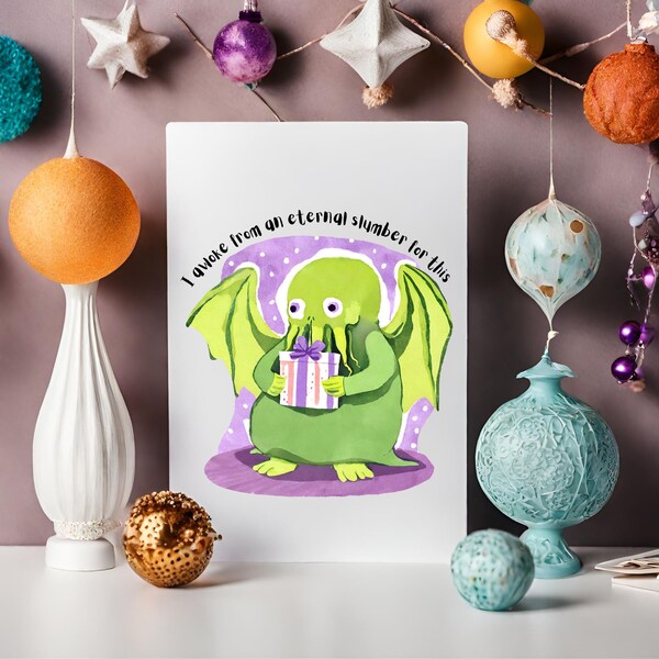 Cthulhu birthday card - “I awoke from an eternal slumber for this”, Goth Birthday Card, Spooky birthday card, Adorable Cthulhu birthday card