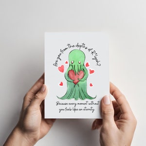Cthulhu Anniversary or Romantic Card, H.P. Love craft Gift, romantic Cthulhu card, Nerdy greeting card, literary romantic card, Cthulhu gift