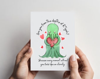 Cthulhu Anniversary or Romantic Card, H.P. Love craft Gift, romantic Cthulhu card, Nerdy greeting card, literary romantic card, Cthulhu gift