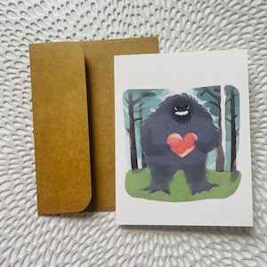 Tarjeta de San Valentín de Bigfoot gruñón, tarjeta de San Valentín de Sasquatch, tarjeta de Bigfoot, tarjeta de San Valentín de acampada, tarjeta de San Valentín al aire libre, tarjeta de San Valentín de Bigfoot