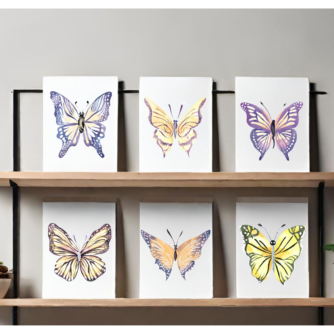 Set of 6 Watercolor Butterfly Any Occassion Greeting Cards, Blank ...