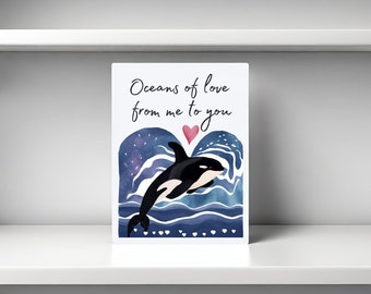 Orca Whale Love Card, Whale Card, killer whale greeting card, orca gift, whale anniversary card, whale romantic card, orca anniversary card