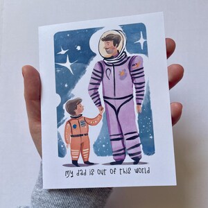 Cartão fofo de dia dos pais de astronauta, cartão "Meu pai está fora deste mundo" para o pai, cartão de feliz dia dos pais, cartão para o pai da criança, cartão para o pai