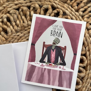 Carte d'amour zombie drôle de Saint-Valentin « Je t'aime pour ton cerveau », carte drôle de Saint-Valentin, mari Saint-Valentin