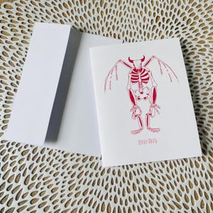 Tarjeta con ilustración del esqueleto anatómico del diablo de Jersey (en blanco por dentro) - Arte del diablo de Jersey, tarjeta con notas de críptidos, ciencia de los críptidos, diablo de Jersey