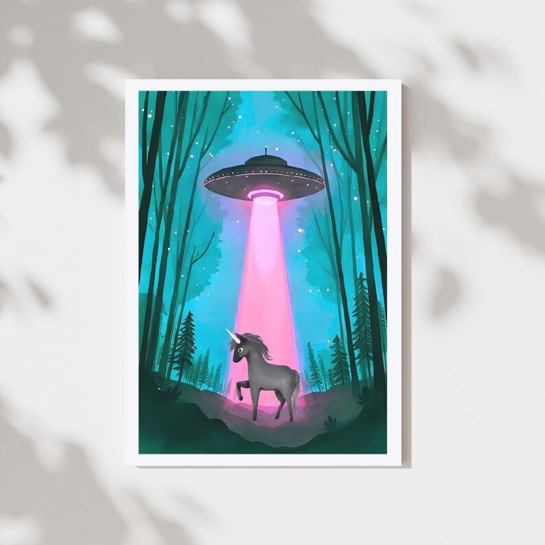 Neon Fantasy Unicorn UFO Wall Art Print bild 6