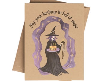 Witchy Birthday Notecard on Brown Kraft Paper