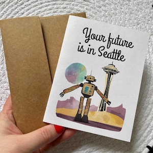 Verhuizen naar Seattle, je toekomst ligt in Seattle Card, New Job in Seattle Card, gefeliciteerd met je nieuwe banenkaart, Seattle Card, Seattle Job Card