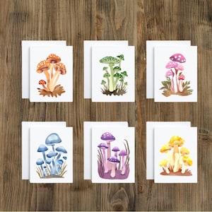 Set van 6 opvouwbare notitiekaarten fantasie bos paddenstoel aquarel - blanco binnenkant - paddestoelkaarten, blanco notitiekaarten