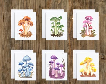 Watercolor Mushroom Note Cards: Fantasy Forest Set of 6