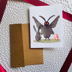 Cartão de nota de Páscoa bonito do Mothman, cartão de primavera do Mothman, cartões de Páscoa enigmáticos, cartões de Páscoa de terror, cartão de Páscoa assustador, cartão de Páscoa assustador