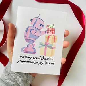 Tarjetas navideñas con robots en colores pastel, lindas tarjetas navideñas con robots, tarjetas navideñas con juegos de palabras, tarjetas navideñas de programadores de computadoras, tarjetas navideñas de nerds