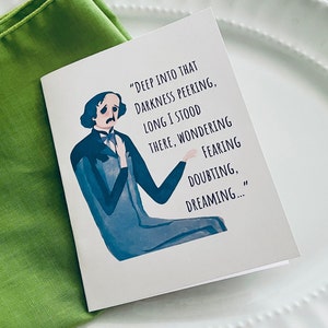 Aanmoedigingskaart Edgar Allan Poe met citaat uit "The Poe-fect, card for job loss, card change, job change card, English Teacher Card",