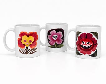 Carnivorous Flower Mug, Horror Botanical Coffee Cup, Gothic Plant Lover Gift