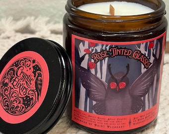 Mothman Cryptid Themed Cinnamon Rose Hand Poured Scented Soy Candle Gift