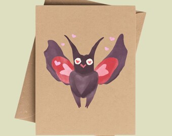 Love Moth Valentine Notecard on Brown Kraft Paper