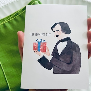 Edgar Allan Poe-verjaardagskaart "The Poe-fect gift" Lerarenkaart Engels, Edgar Allan Poe-cadeau, kaart voor leraar, kaart voor majoor Engels
