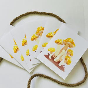 10 tarjetas plegables con diseño de hongos amarillos en acuarela (en blanco por dentro) - Tarjetas para cualquier ocasión, tarjetas de felicitación con diseño de hongos amarillos, tarjetas para todas las ocasiones