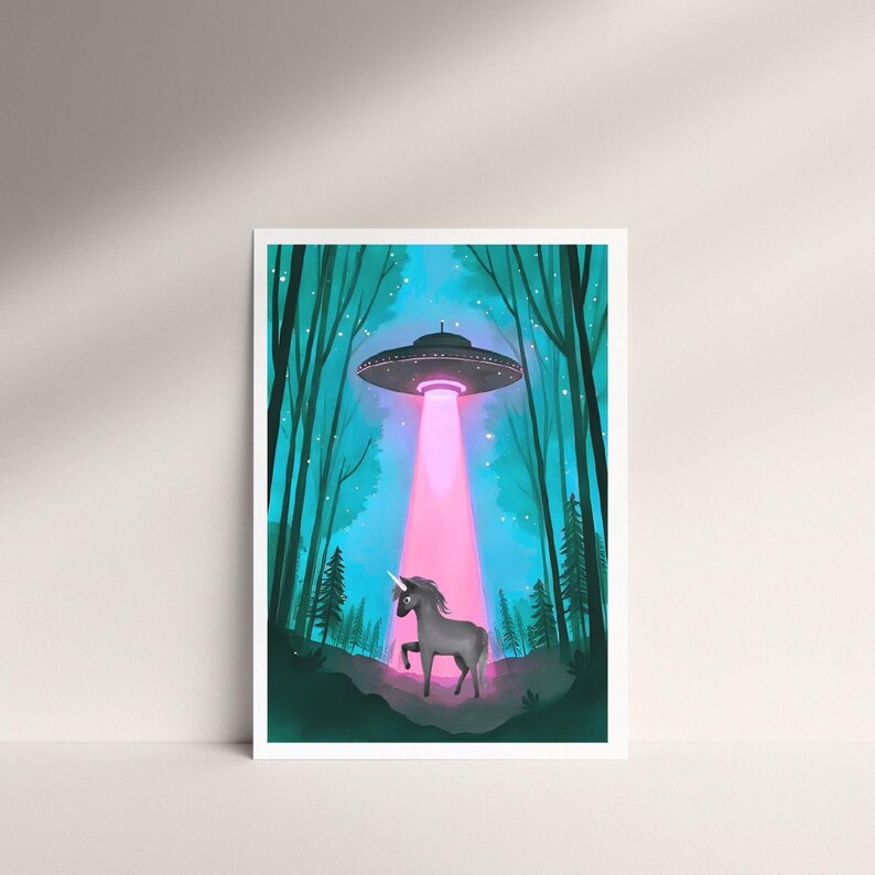 Neon Fantasy Unicorn UFO Wall Art Print bild 8
