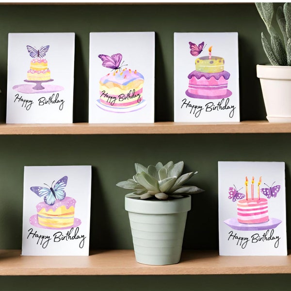 Set of 5 Butterfly Happy Birthday Cards, bulk happy birthday cards, generic happy birthday cards, butterfly birthday cards, set of birthday