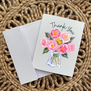 Blumenstrauß Handgefertigte Dankeskarten, Elegante Dankeskarten, Klassische Dankeskarten, Hochzeit Dankeskarten, Masse Dankeschön