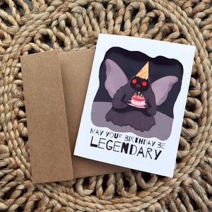 Mothman Cryptid  birthday card “May your birthday be legendary”, Spooky birthday card, mothman birthday gift, mothman, cryptid birthday card