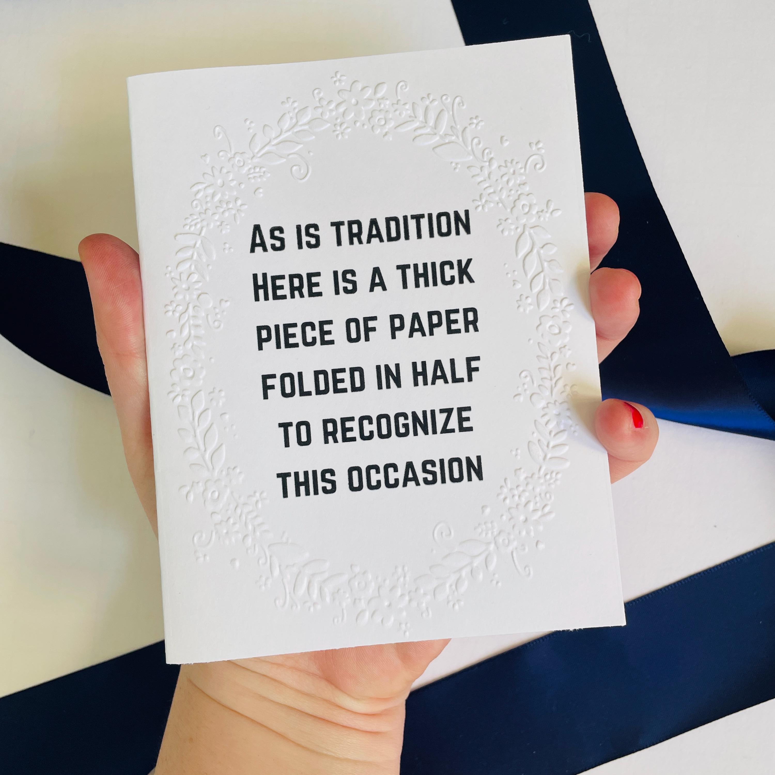 Embossed Sarcastic Wedding Card: Funny Love Card
