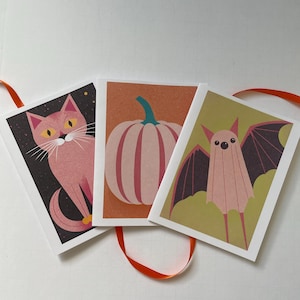 12 cartões de felicitações artesanais minimalistas de Halloween com envelopes, lindos cartões de Halloween em branco por dentro, morcego, gato, abóbora, cartões de Halloween