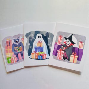3er Set Monster Weihnachtskarten, Goth Weihnachtskarte, Vampir Weihnachtskarte, Horror Weihnachten, Gothic Geschenk für Weihnachten, Werwolf Weihnachten
