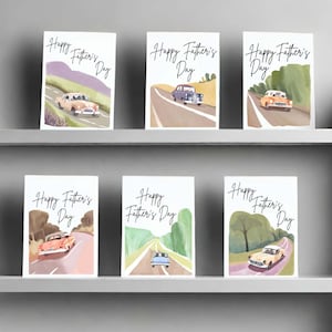 Set mit 6 Vatertags-Aquarellkarten für Oldtimer, innen leer, glücklicher Vatertagskartensatz, Karten für Papa, lose Vatertagskarten