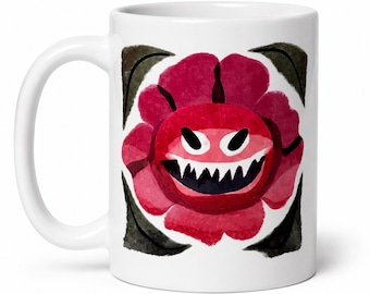 Creepy Flower Mug, Horror Botanical Coffee Mug, Gift for Gardener, Gothic Floral Mug, Halloween Gift