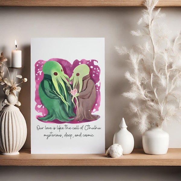 Cthulhu Romantic Anniversary or birthday card, H.P. Lovecraft Love Card, Goth Card, Nerdy Valentine, literary romantic greeting card,Cthulhu