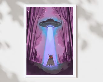 Mothman Forest UFO Cryptid Wall Art Print