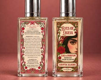 Perfume de cereza de inspiración Art Nouveau vintage, basado en un personaje literario de la obra de Edgar Allan Poe, Ligeia.