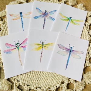 Juego de 6 tarjetas de felicitación para cualquier ocasión con diseño de libélulas en acuarela, tarjetas en blanco por dentro, tarjetas de felicitación para cualquier ocasión, juego de tarjetas con libélulas