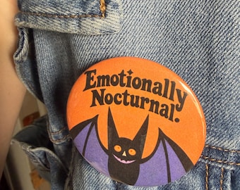 Botón con broche de murciélago de Halloween nocturno y emotivo