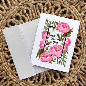 Ik hou gewoon van jou - eenvoudige roze bloemen aquarel romantische kaart