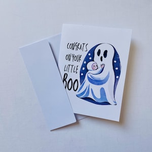 Nieuwe Halloween-babykaart Gefeliciteerd met je kleine boe. Oktober babyshowerkaart, gefeliciteerd nieuwe babykaart, Halloween-babyshowerkaart, babykaart