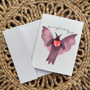 Mothman “You are my favourite legend” Romantische Valentinstagskarte - Horror Liebeskarte, Cryptid Jubiläumskarte, Mothman Jubiläumskarte