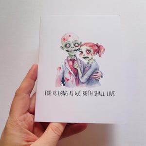 Carte de Saint-Valentin « Aussi longtemps que nous vivrons tous les deux » zombie pour fiancé, Saint-Valentin fiancé, carte de mari zombie, carte de Saint-Valentin femme zombie