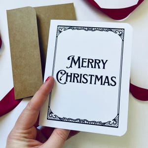 20 cartes Joyeux Noël avec enveloppes kraft brunes - ajoutez votre propre message à l'intérieur ! Cartes de Noël en noir et blanc, cartes de Noël simples