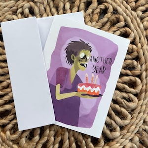 Grappige verjaardagskaart zombie - Another Year - sarcastische verjaardagskaart met zombiewezen - verjaardagskaart monster - horrorverjaardagskaart