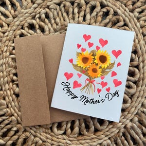 Fijne Moederdag zonnebloem aquarel handgemaakte kleine opvouwbare wenskaart op A2-formaat, zonnebloem Moederdagkaart, zonnebloem Moederdag
