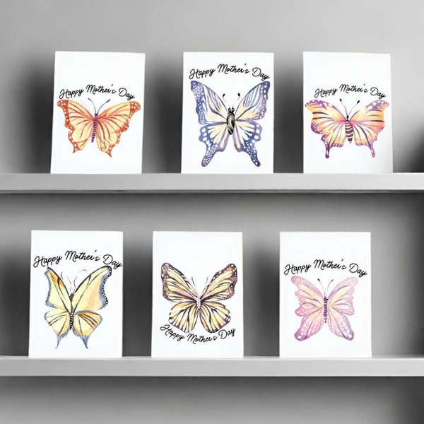 Set of 6 Happy Mother’s Day Butterfly Cards, “Happy Mother’s Day” Set of Cards for mom, Assorted Mother’s Day Cards with Butterflies