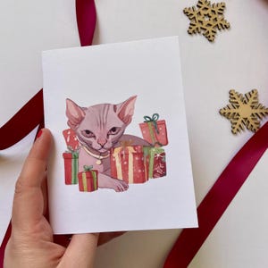 Tarjeta de Navidad de gato sin pelo, tarjeta de Navidad de gato Sphynx, regalo de gato Sphynx, tarjeta de Navidad divertida de gato, regalo de Navidad de gato sin pelo, gato sin pelo