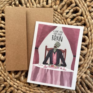 Cartão engraçado de amor zumbi “Eu te amo pelo seu cérebro” cartão de melhor amigo zumbi - cartão de formatura zumbi - cartão de aniversário zumbi
