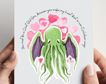Cthulhu Romantic Card, H.P. Lovecraft Love Card, literature anniversary card,  Nerdy Valentine, reading lover card, Cthulhu anniversary card