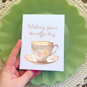 Te deseo un día fantástico con té. Tarjetas de taza de té para cualquier ocasión. Interior en blanco. Sobre incluido.